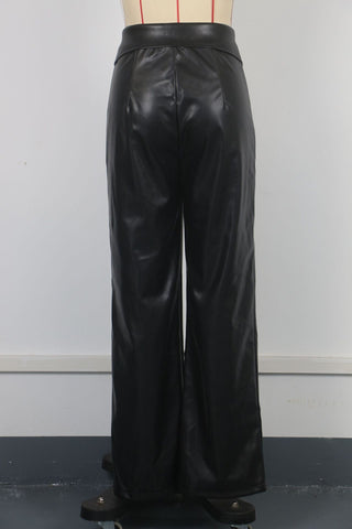 Women High Waist Trousers Faux Leather Nightclub Metal Zipper Straight Leather Pants Winter