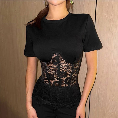 Women round Neck Shoulder See through