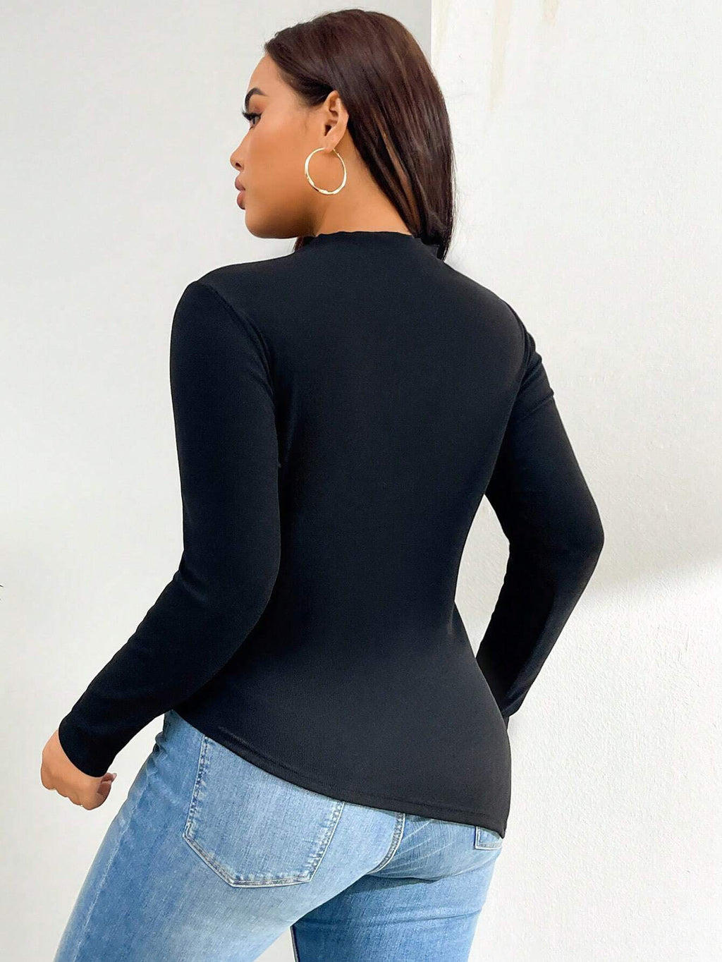 Plus Size Women Autumn Winter Simple Trendy Design T shirt Slim Long Sleeve Top