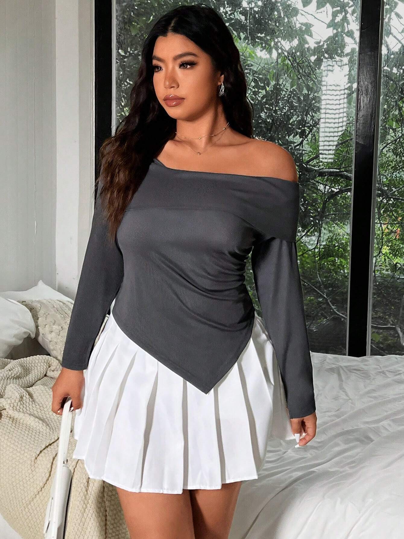 Plus Size Women Clothes Adult Lady like Woman Sexy T shirt Autumn Winter Strapless Sexy Design Short Top