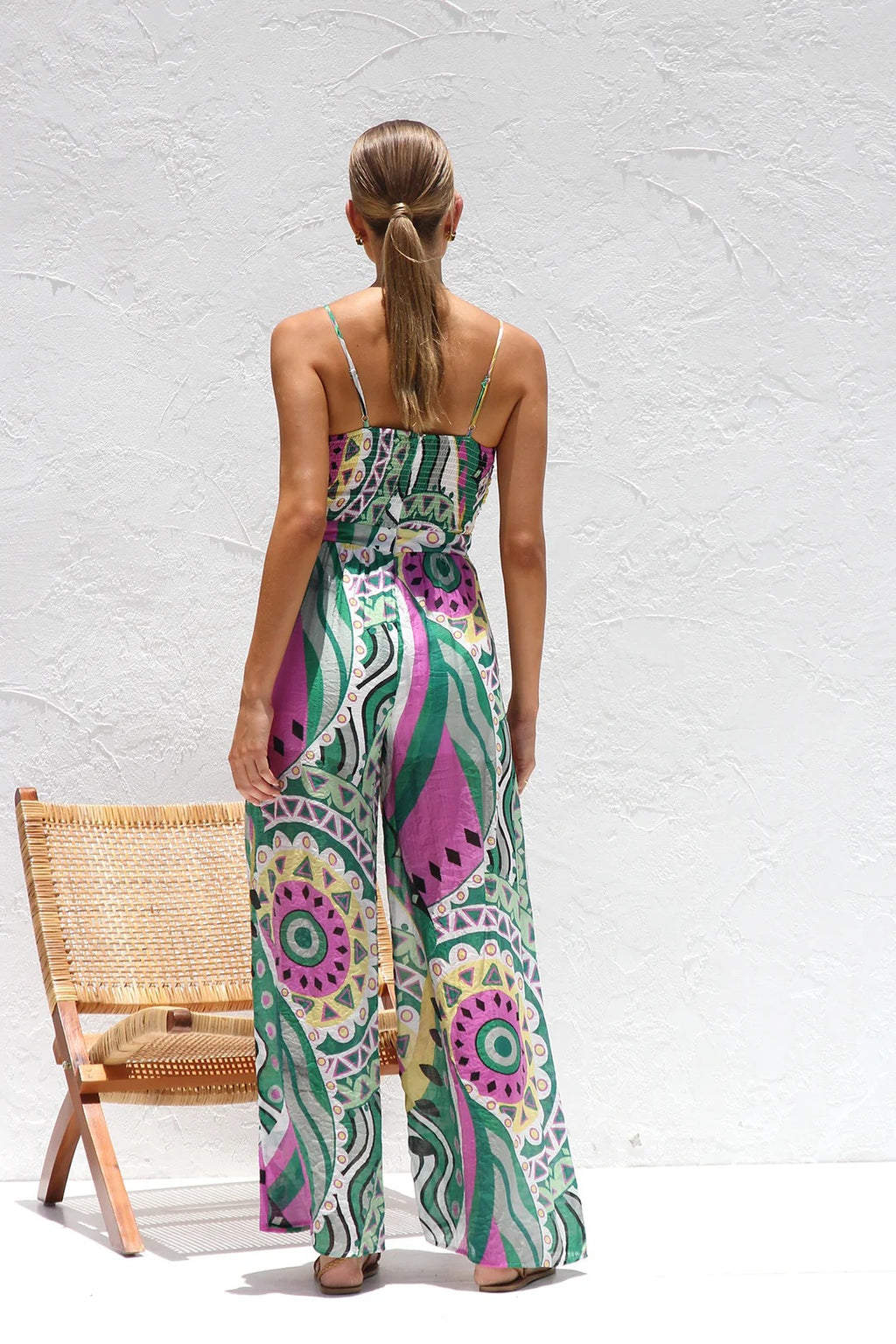 Suspender Jumpsuit Internet Celebrity Same Printed Smocking Suspender Jumpsuit Women