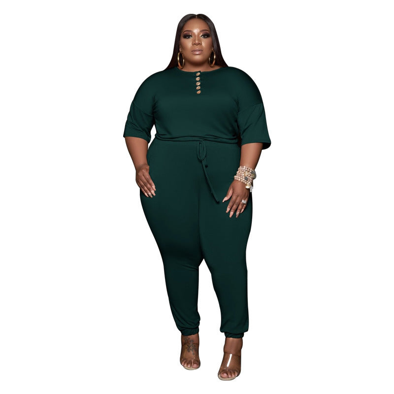 Plus Size Solid Color Loose Casual Jumpsuit Women Jumpsuit