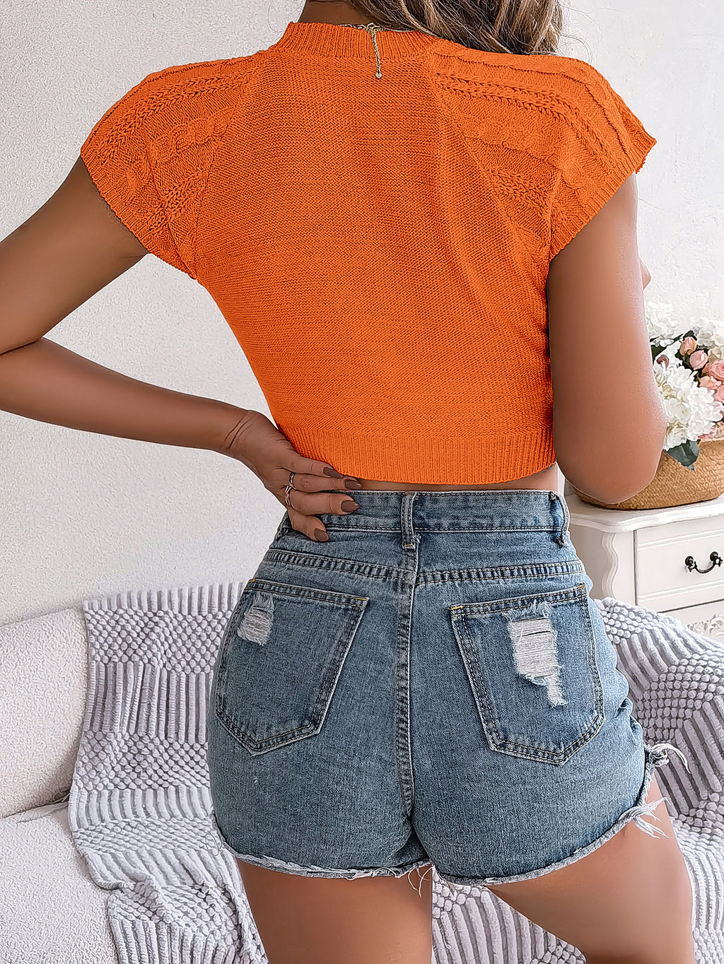 Spring Casual Solid Sleeve Cropped Women