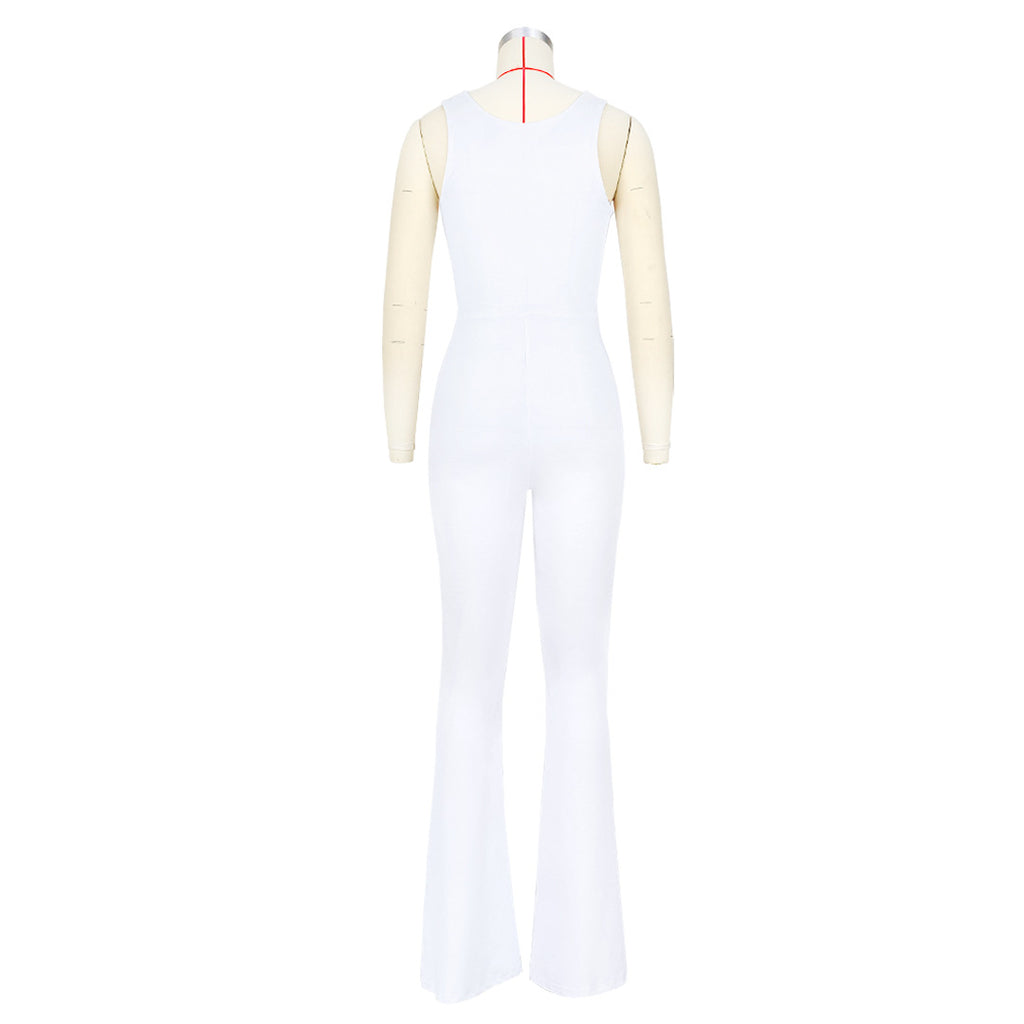 Women Clothing Solid Color Slimming Hollow Out Cutout Twist Bell Jumpsuits