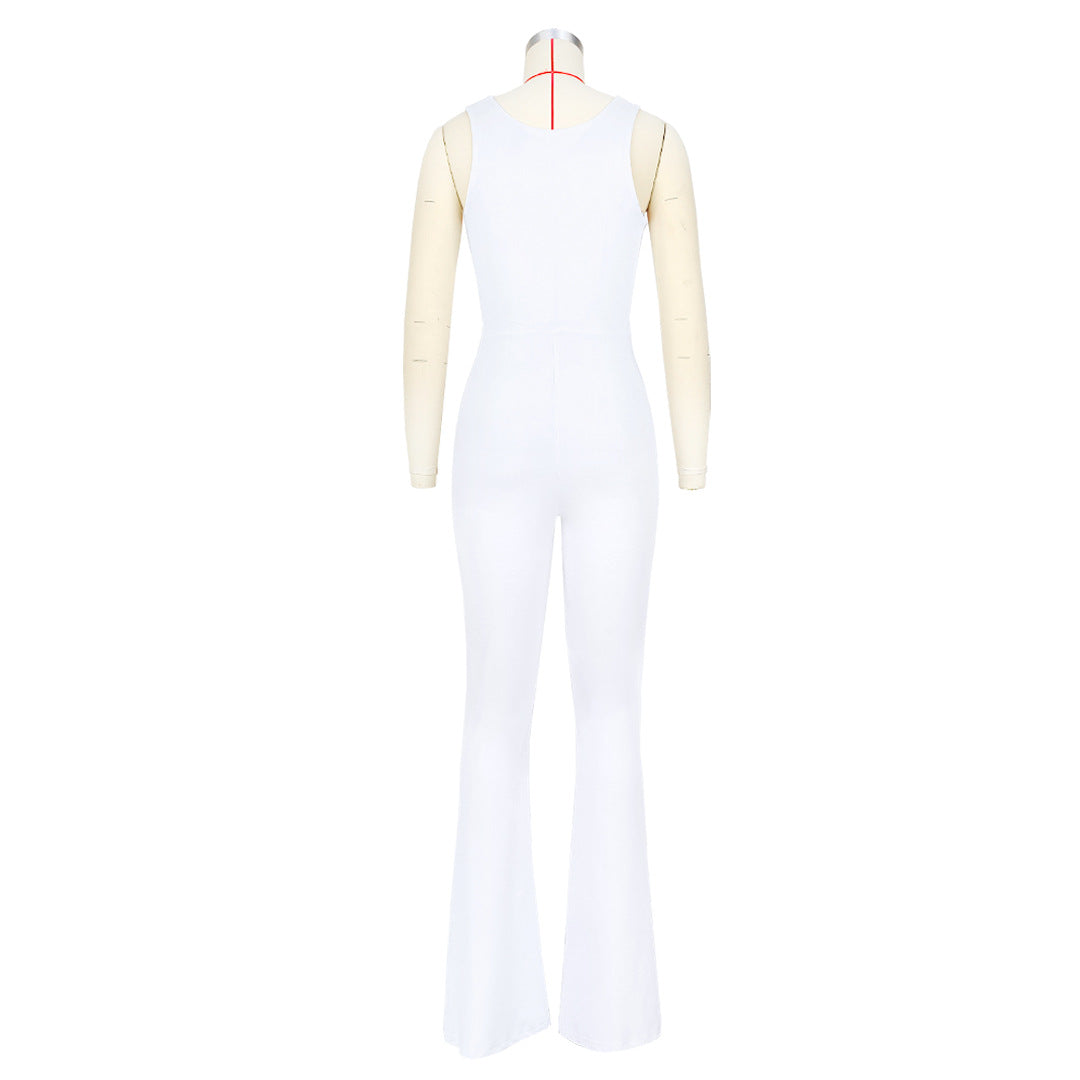Women Clothing Solid Color Slimming Hollow Out Cutout Twist Bell Jumpsuits