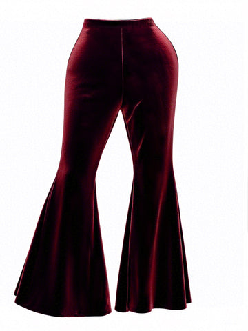 Autumn Winter All Matching Metal Decoration Plus Size Pleuche Wide Leg Pants Casual Pants
