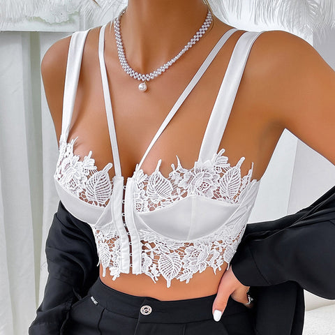Sexy Camisole Lace Mesh See Through Double Shoulder Strap Top