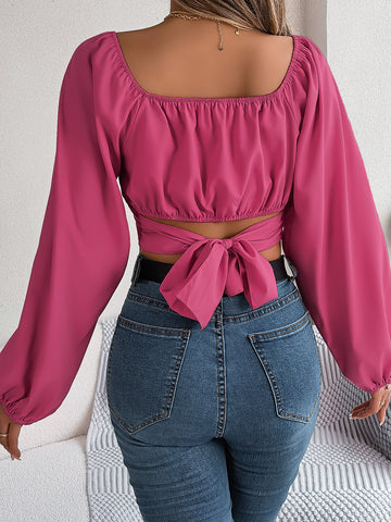 women Spring Casual Lantern Sleeve Waist Chiffon