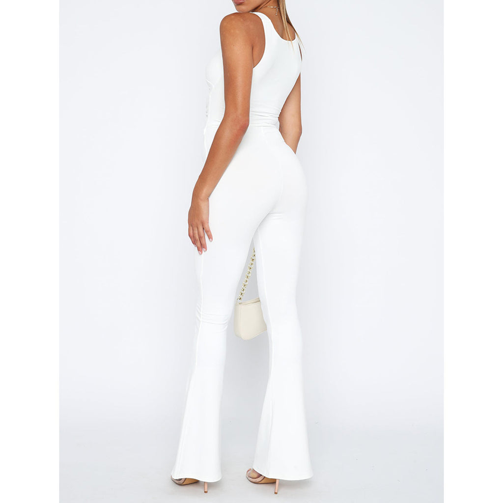 Women Clothing Solid Color Slimming Hollow Out Cutout Twist Bell Jumpsuits