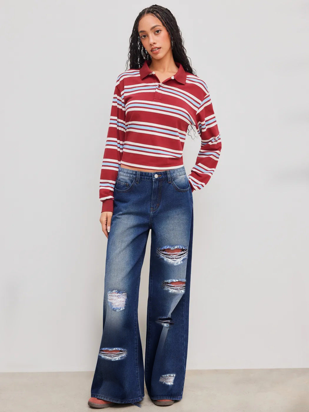 Ripped Jeans Washed High Waist Straight All Matching Loose Denim Trousers Women Jeans