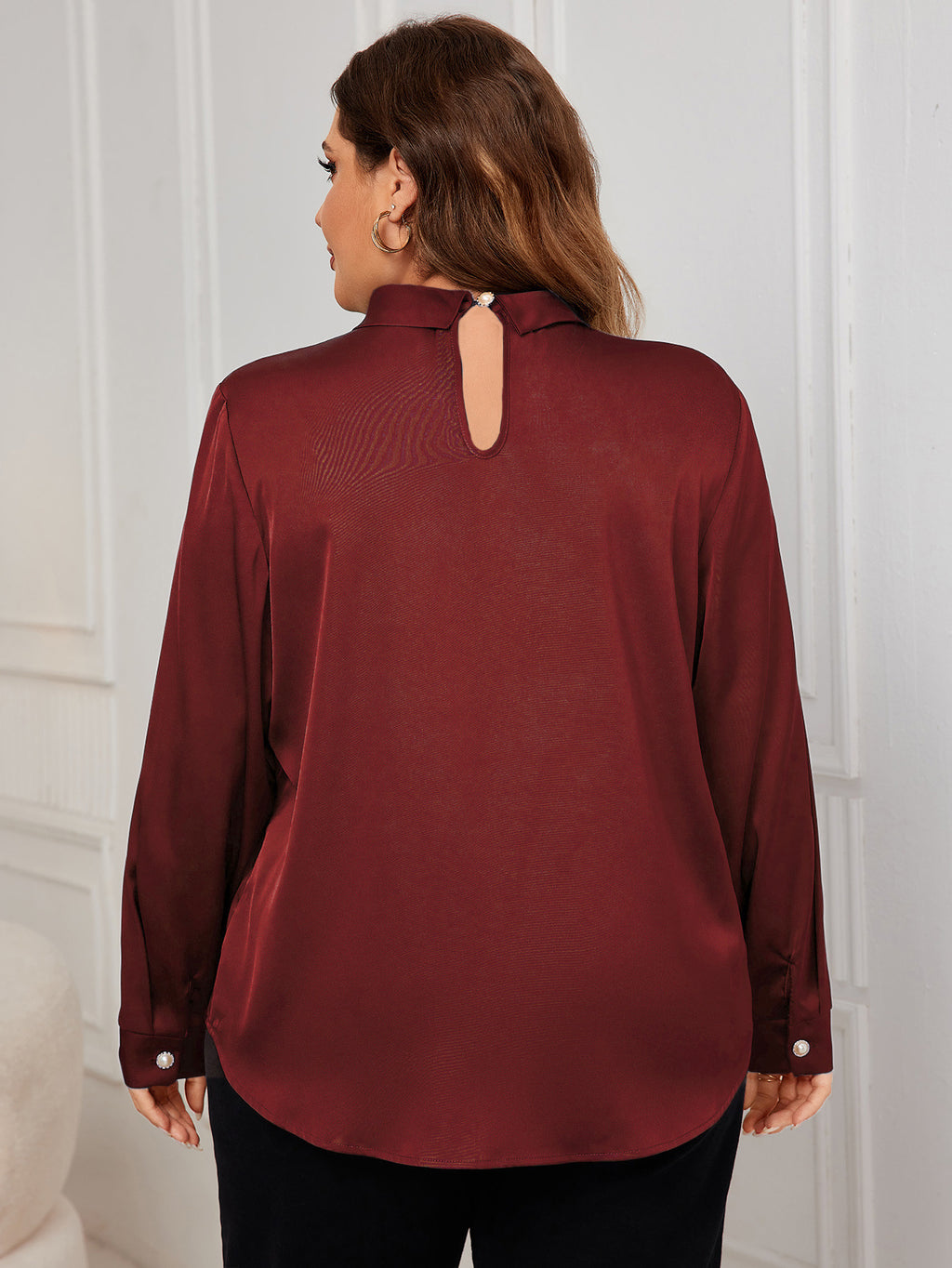 Plus Size Solid Color Shirt Autumn Top Slimming Loose Long Sleeve Shirt Women Clothing