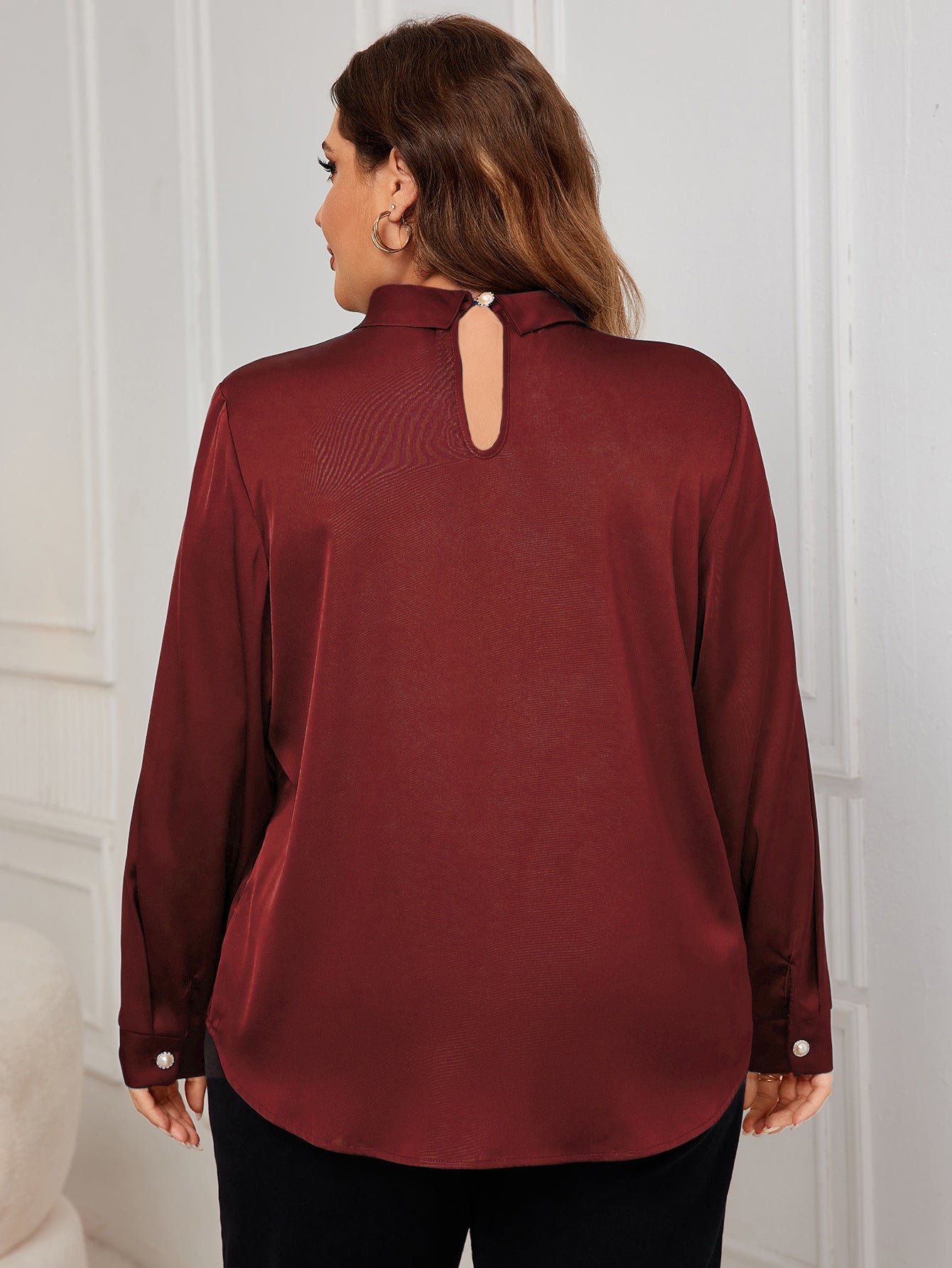 Plus Size Solid Color Shirt Autumn Top Slimming Loose Long Sleeve Shirt Women Clothing