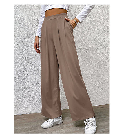 Fall Women Clothing Solid Color Rib Fabric Casual Wide Leg Pants