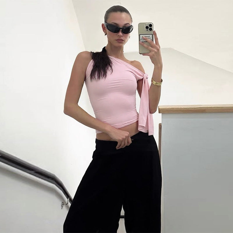 Women Solid Shoulder Strap Vest