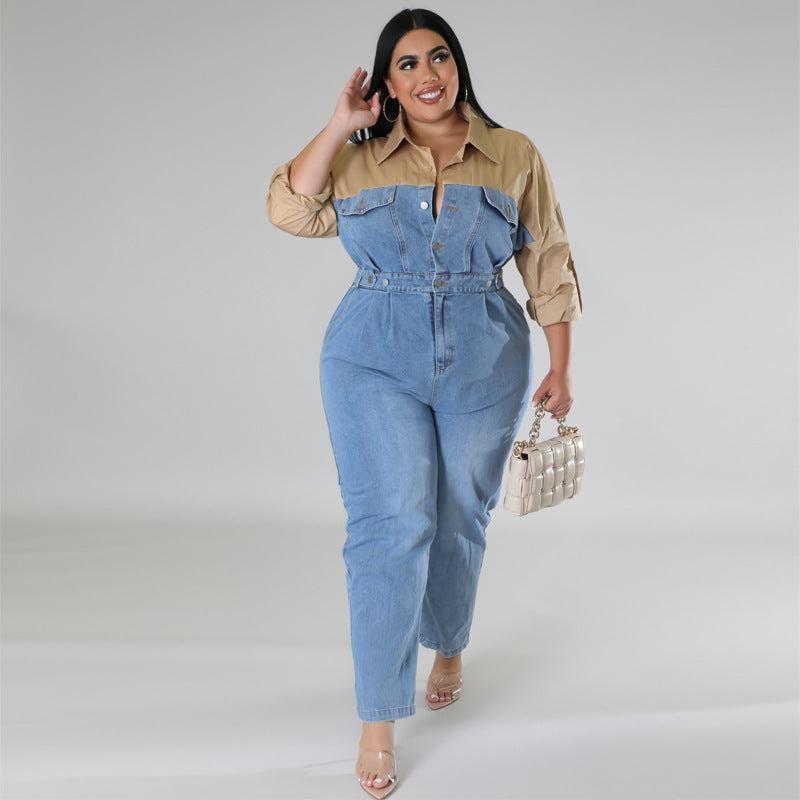 Plus Size Women Clothes Contrast Color Jumpsuit