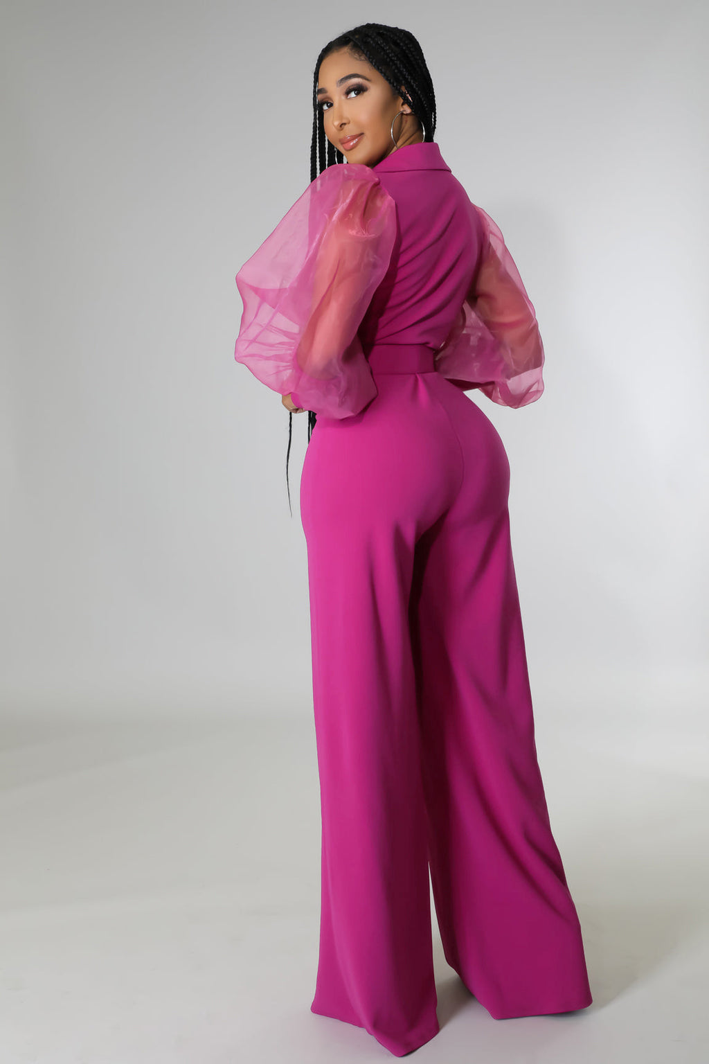 V-neck Mesh Puff Sleeve Special Women Clothing Loose Flared Jumpsuit