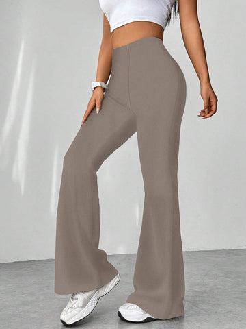 Retro Houndstooth High Waist Slim Mop Casual Bootcut Trousers