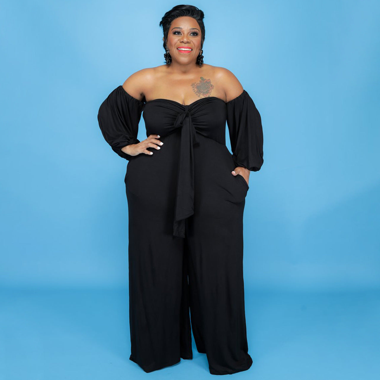 Plus Size Sexy Tube Solid Color Jumpsuit Wide jumpsuit