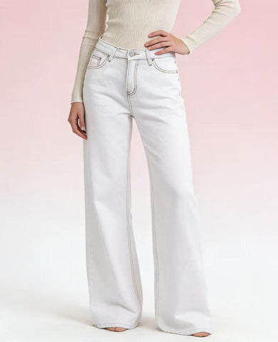 White Bow Strawberry Cute Patch Straight Low Waist Loose Fitting Women Jeans