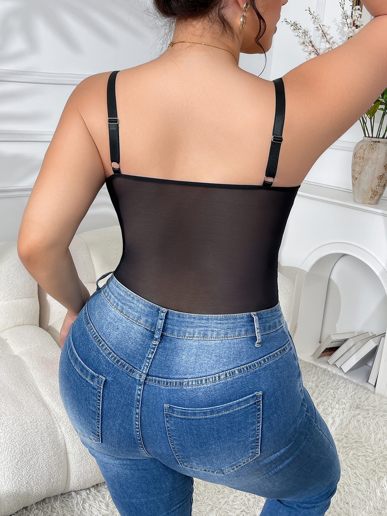 Plus Size Sexy Free Plump Girls Lace Hollow Out Cutout out Jumpsuit Outer Wear Inner Wear Sling Boning Corset