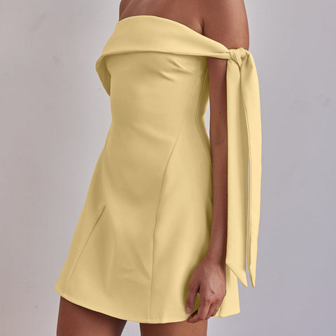 Hawaii Off Neck Bandeau One Shoulder Sexy Clothing A line Dress