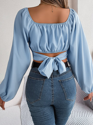 women Spring Casual Lantern Sleeve Waist Chiffon