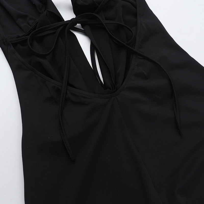 Pocket Collar Deep V Plunge Strap Halter Jumpsuit Women Clothing Summer Sexy Backless Bodysuit