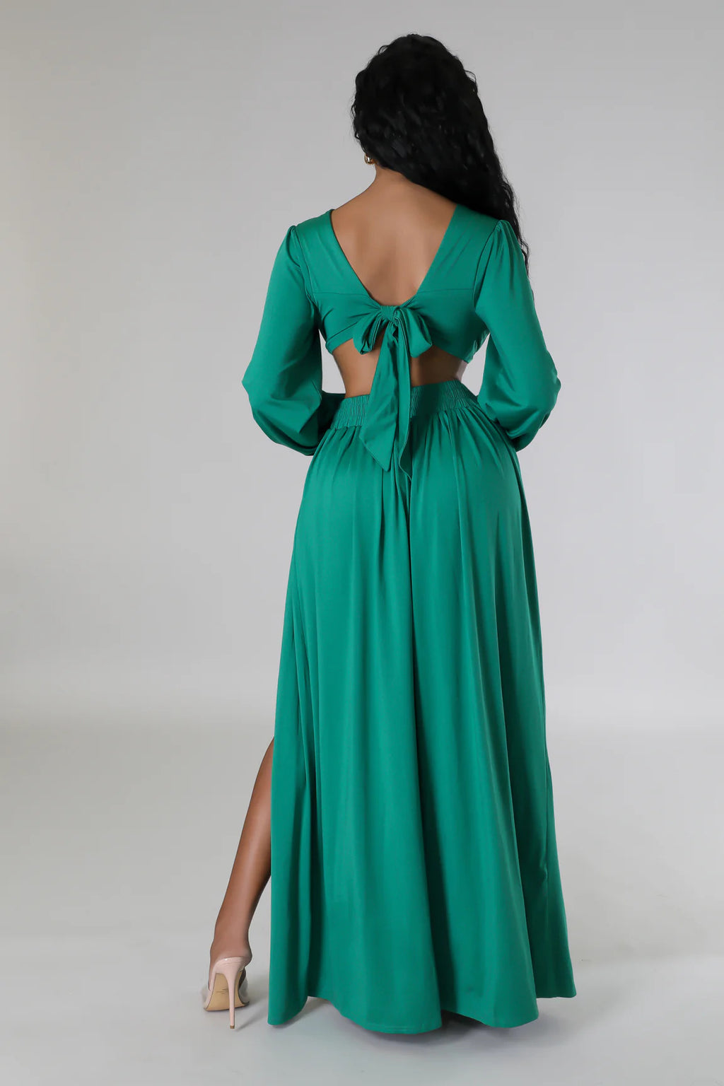 Los Patos Deep V Plunge Neck Solid Color Sexy Waist Hollow Cutout Dress