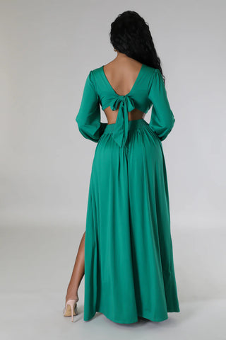Los Patos Deep V Plunge Neck Solid Color Sexy Waist Hollow Cutout Dress