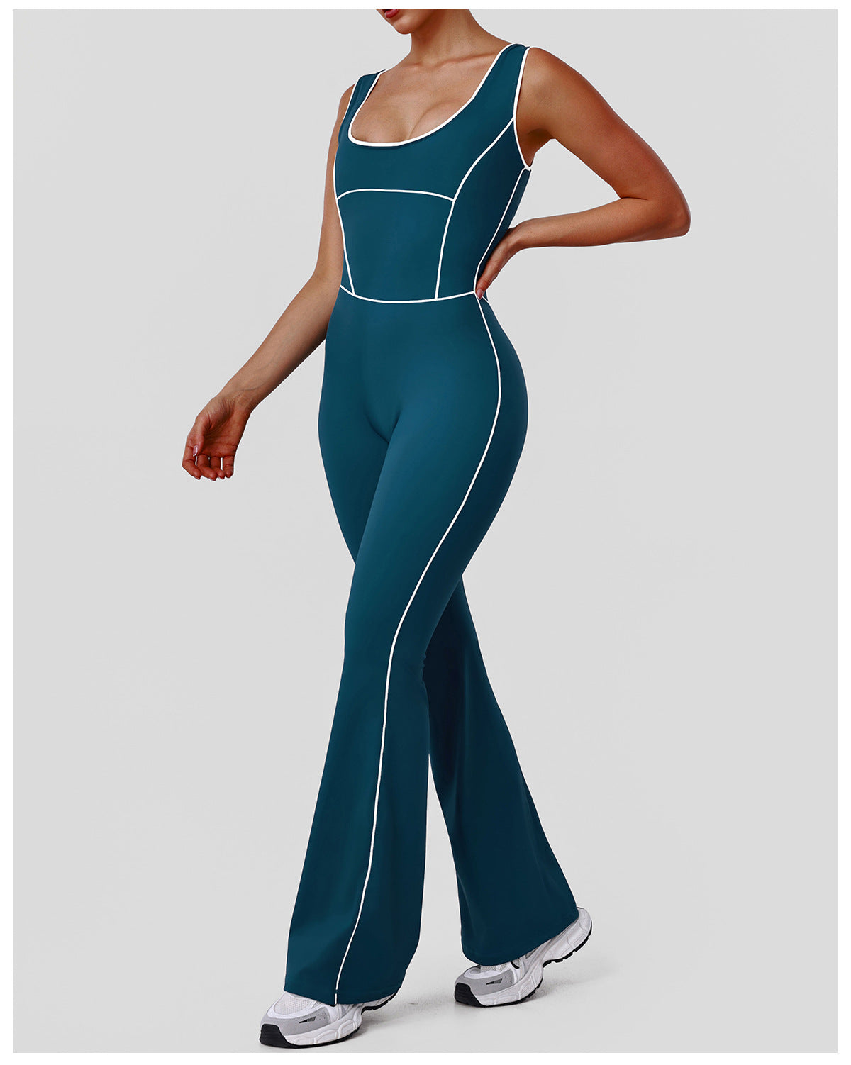 Hollow Out Cutout Contrast Color Shaping Yoga Bodysuit Peach Hip Micro Pull Jumpsuit Fitness Sportswear with Pad