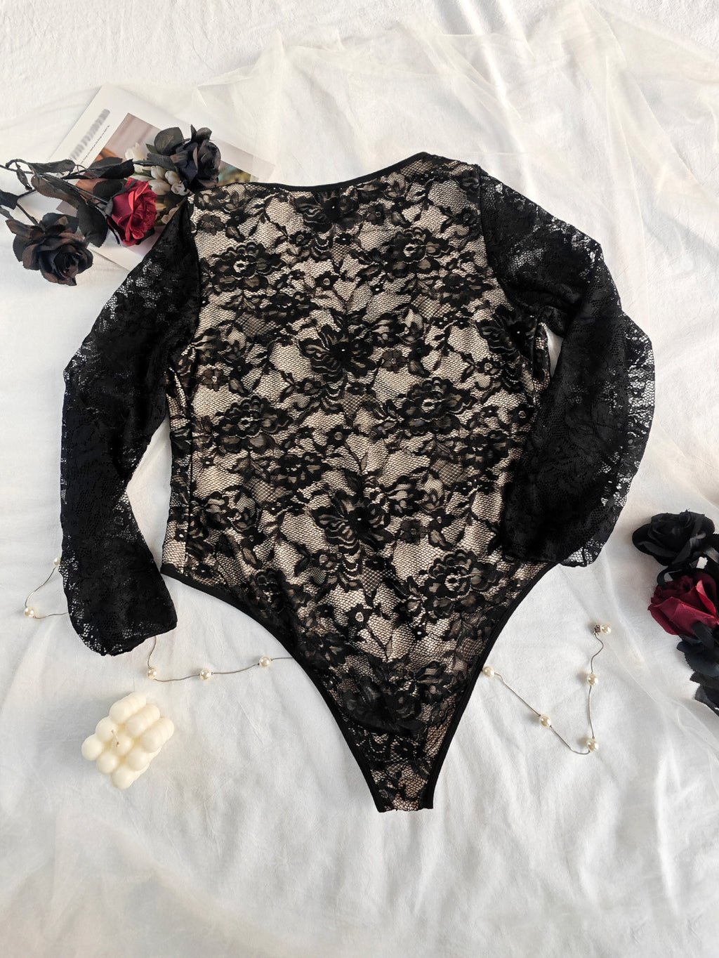 Girl V neck Lace Sexy See through Slim