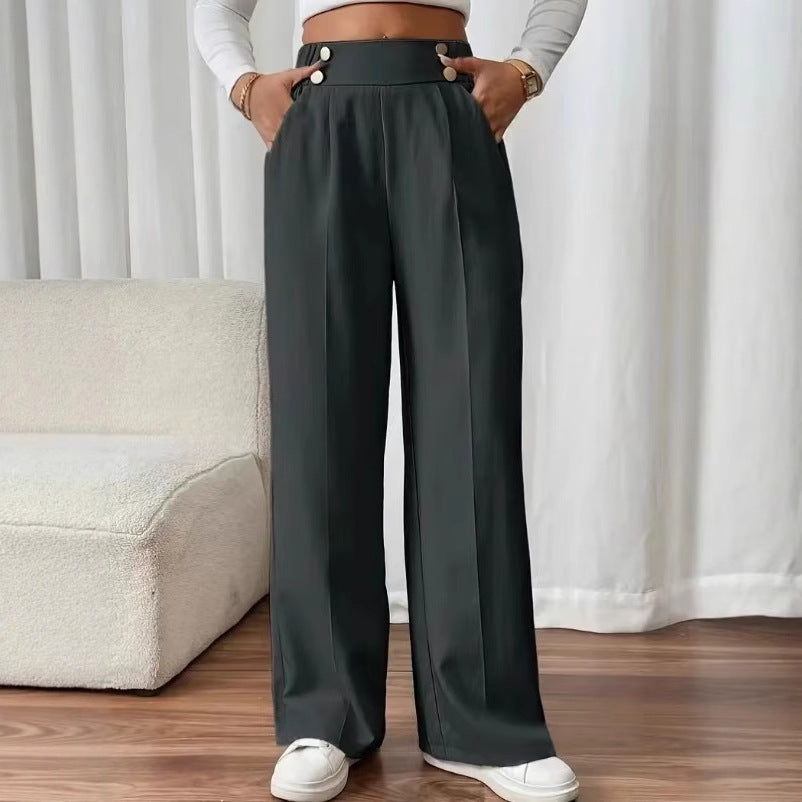 Draping Mop Casual Pants High Waist Trousers Loose Straight Women Special Interest Design Solid Color