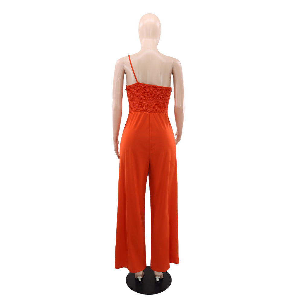 Strap Tube Design Pleated Jumpsuit Straight Leg