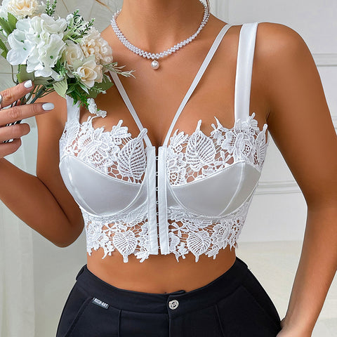 Sexy Camisole Lace Mesh See Through Double Shoulder Strap Top
