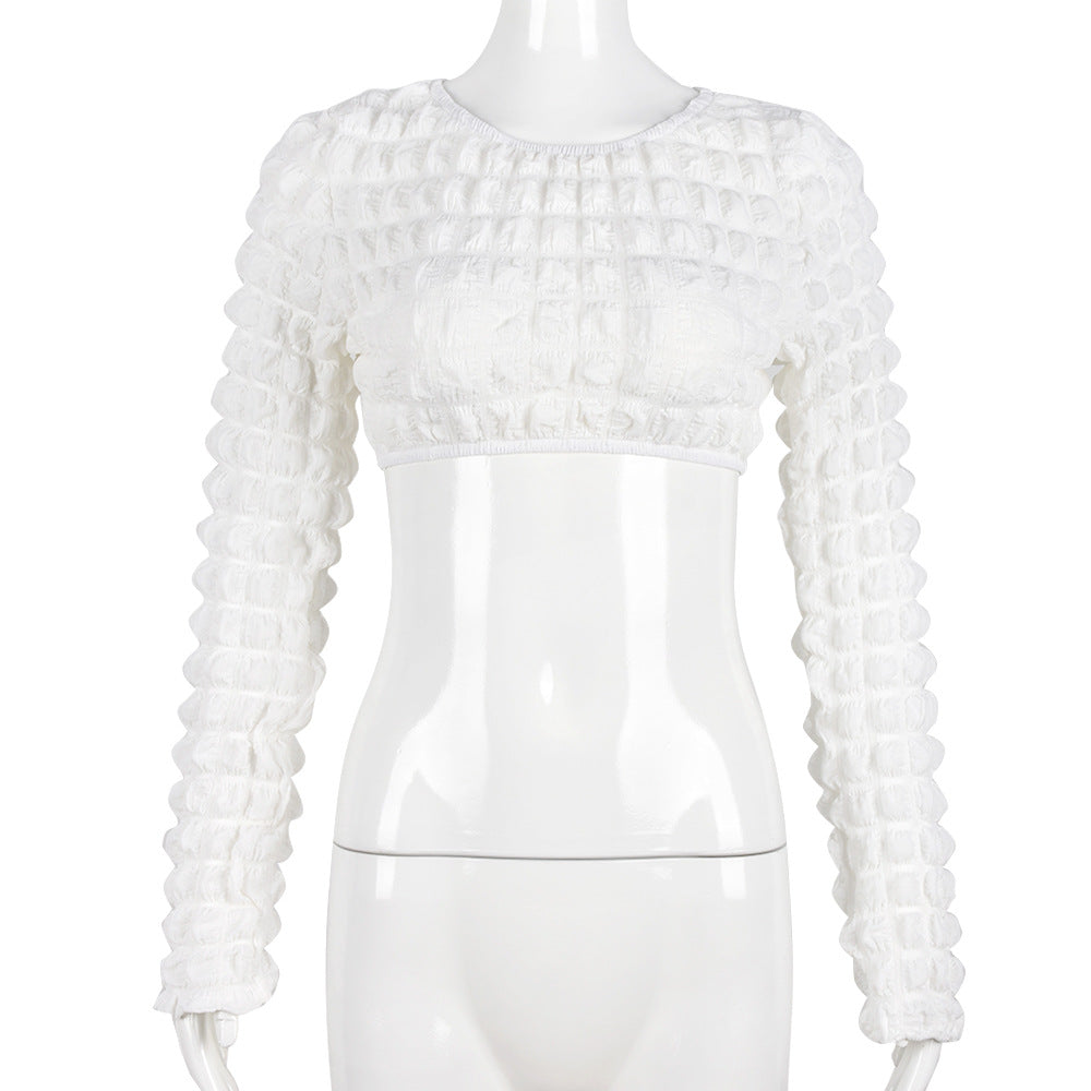 Cutout Bubble Cropped Long Sleeve