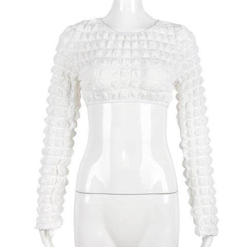 Cutout Bubble Cropped Long Sleeve