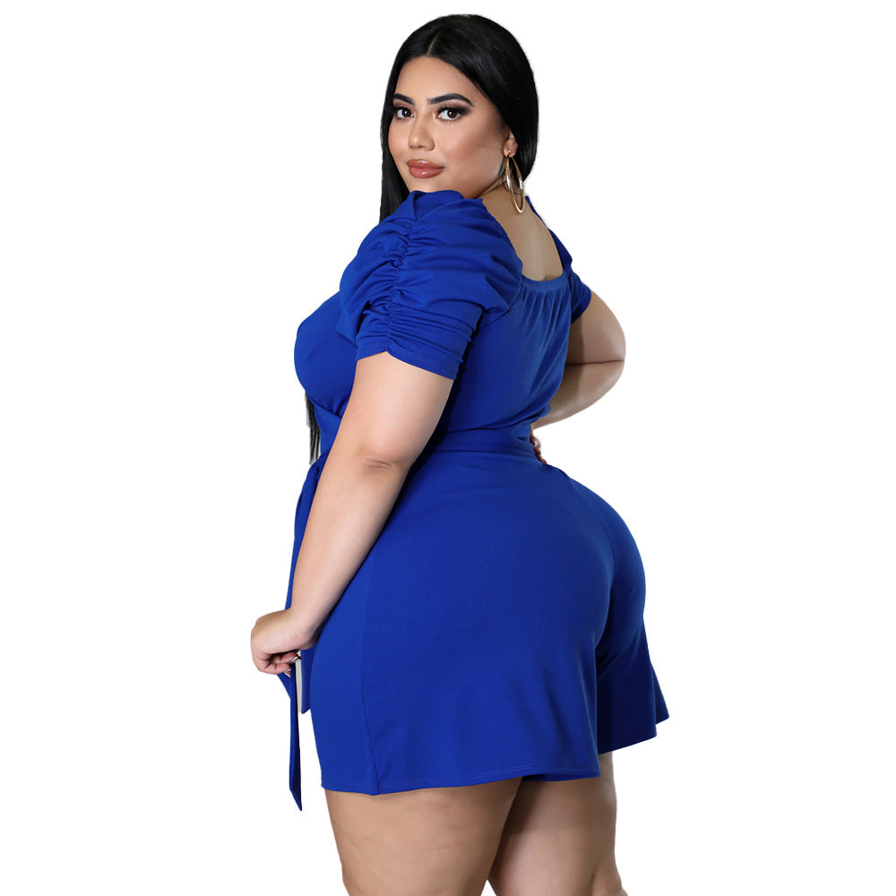 Plus Size Women Clothing Casual Sexy Solid Color Belt Jumpsuit