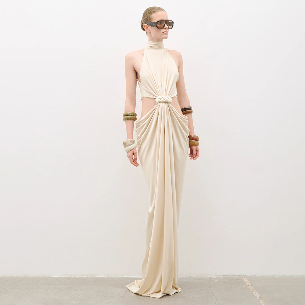 Bear Turtleneck Sleeveless Cropped Twisted Hollow Out Cutout out Embellished Maxi Dress