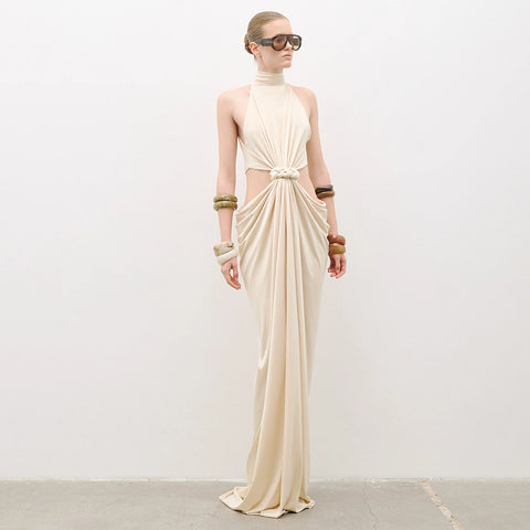 Bear Turtleneck Sleeveless Cropped Twisted Hollow Out Cutout out Embellished Maxi Dress