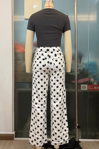 Millennium Jeans Casual All Matching Straight Pants High Waist Sweet Cool Polka Dot Denim Trousers for Women