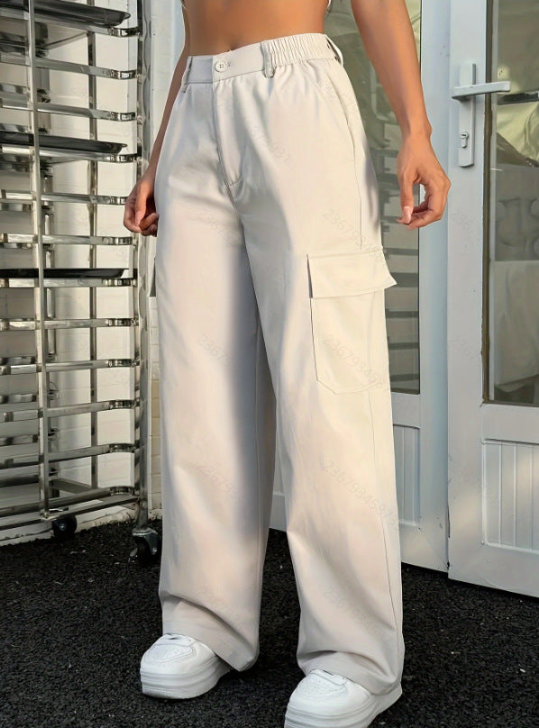 Multi Pocket Outdoor Overalls Casual Slimming High Waist Petite Women Summer Straight Leg Pants