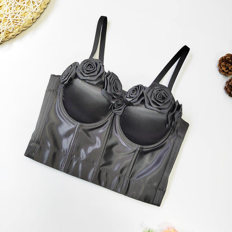 Niche Satin Floral Spaghetti Sexy Boning Corset