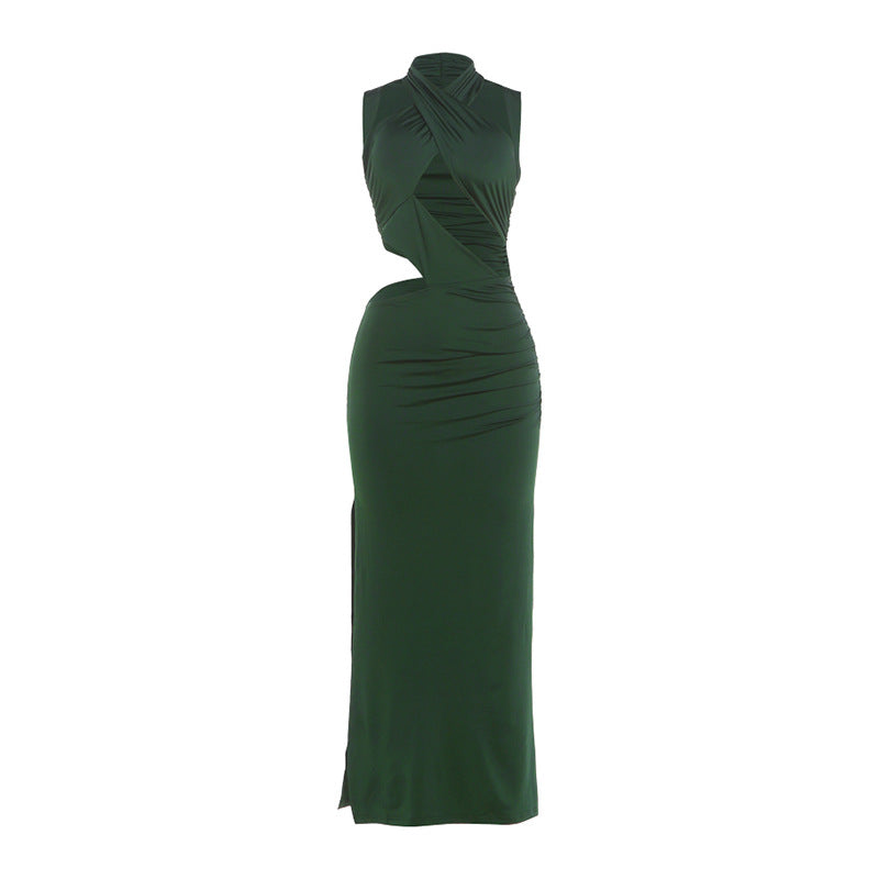 Danville Stitching Sexy Hollow Out Cutout out Solid Color Slim Fit Sheath Fishtail Dress