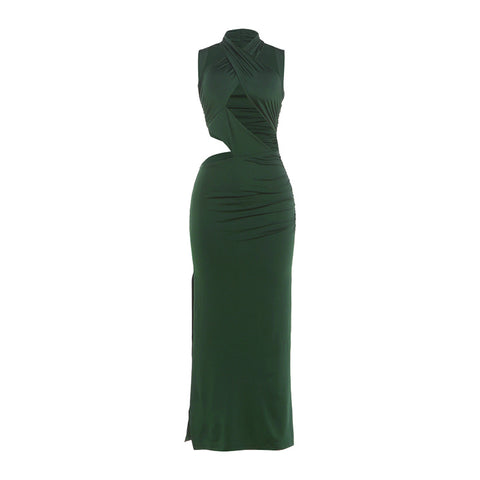 Danville Stitching Sexy Hollow Out Cutout out Solid Color Slim Fit Sheath Fishtail Dress