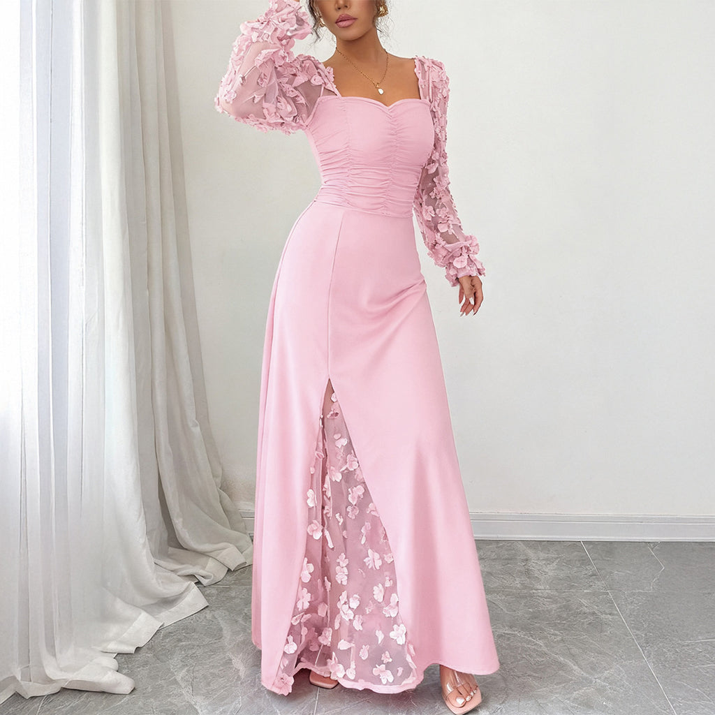 Argentina Elegant Dignified Hollow Out Cutout Long Sleeve Long Dress
