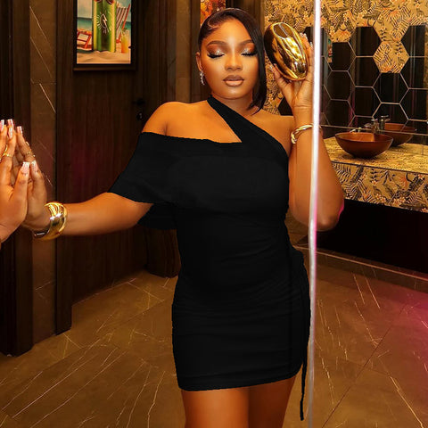 La Playa Micro Transparent Splicing Package Hip Dress One Shoulder Tube