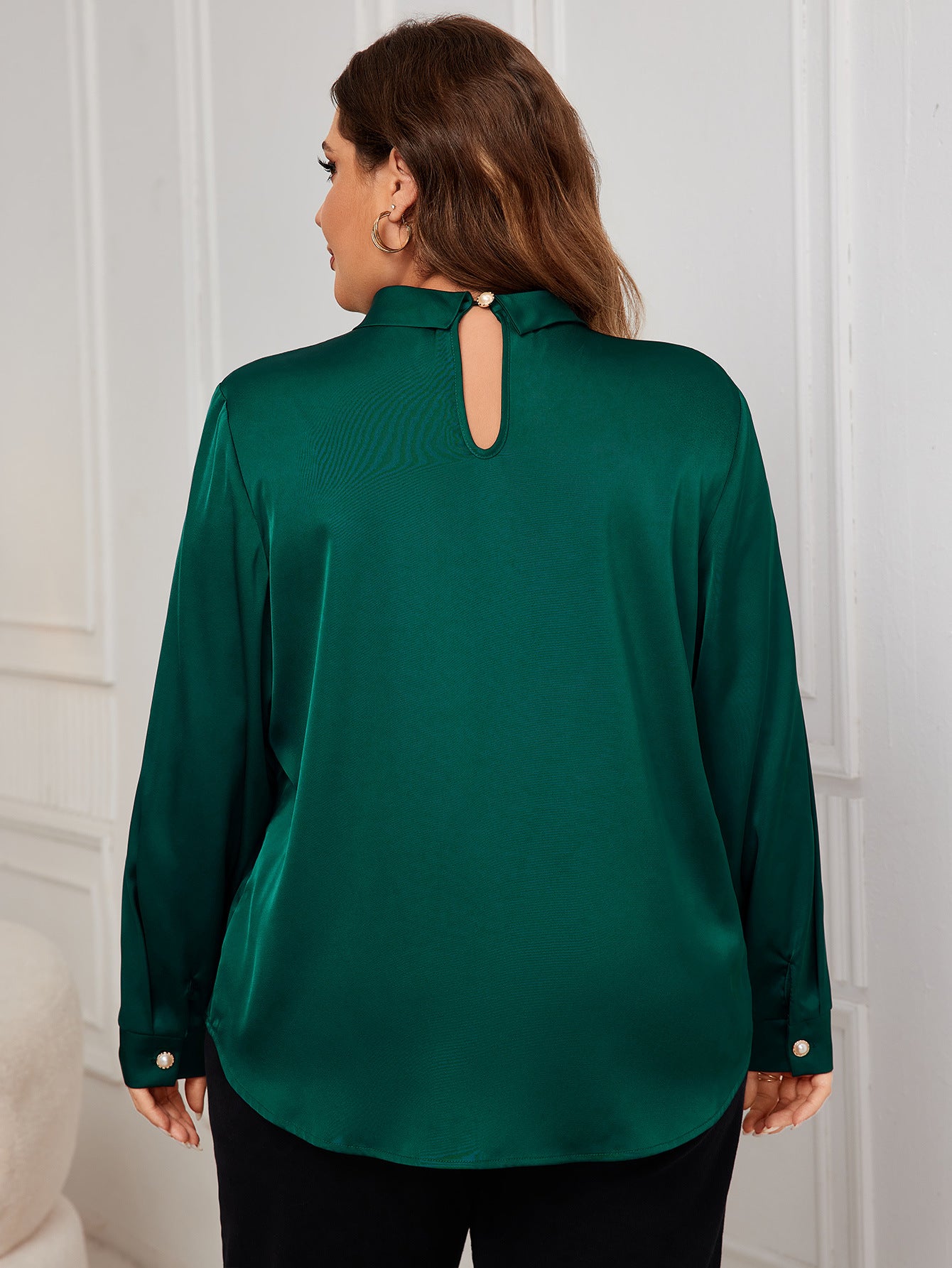 Plus Size Solid Color Shirt Autumn Top Slimming Loose Long Sleeve Shirt Women Clothing