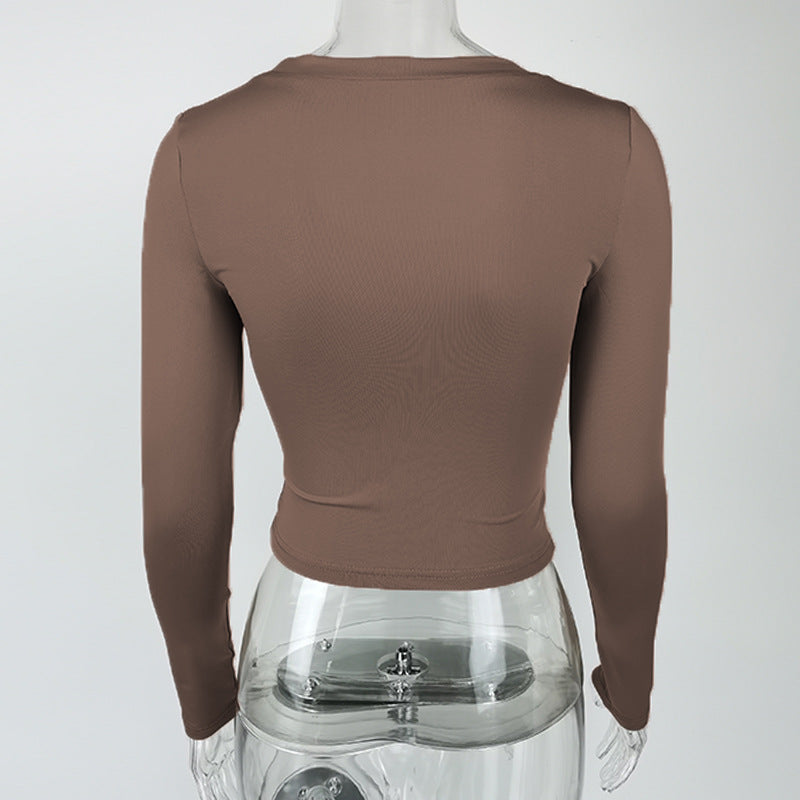 Spring Women Slim U Neck Long-Sleeved