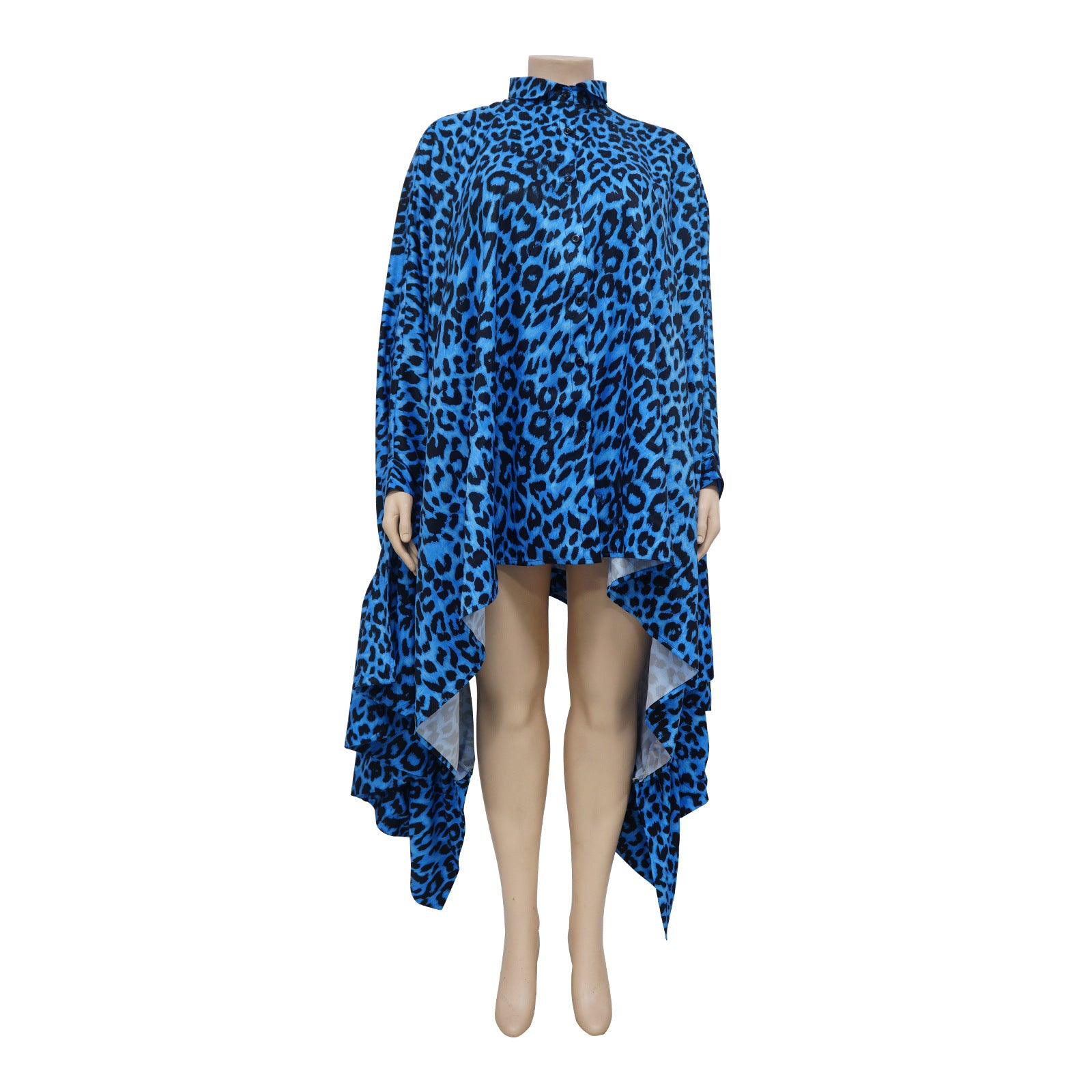 Plus Size Women Autumn Winter Leopard Shawl Long Shirt