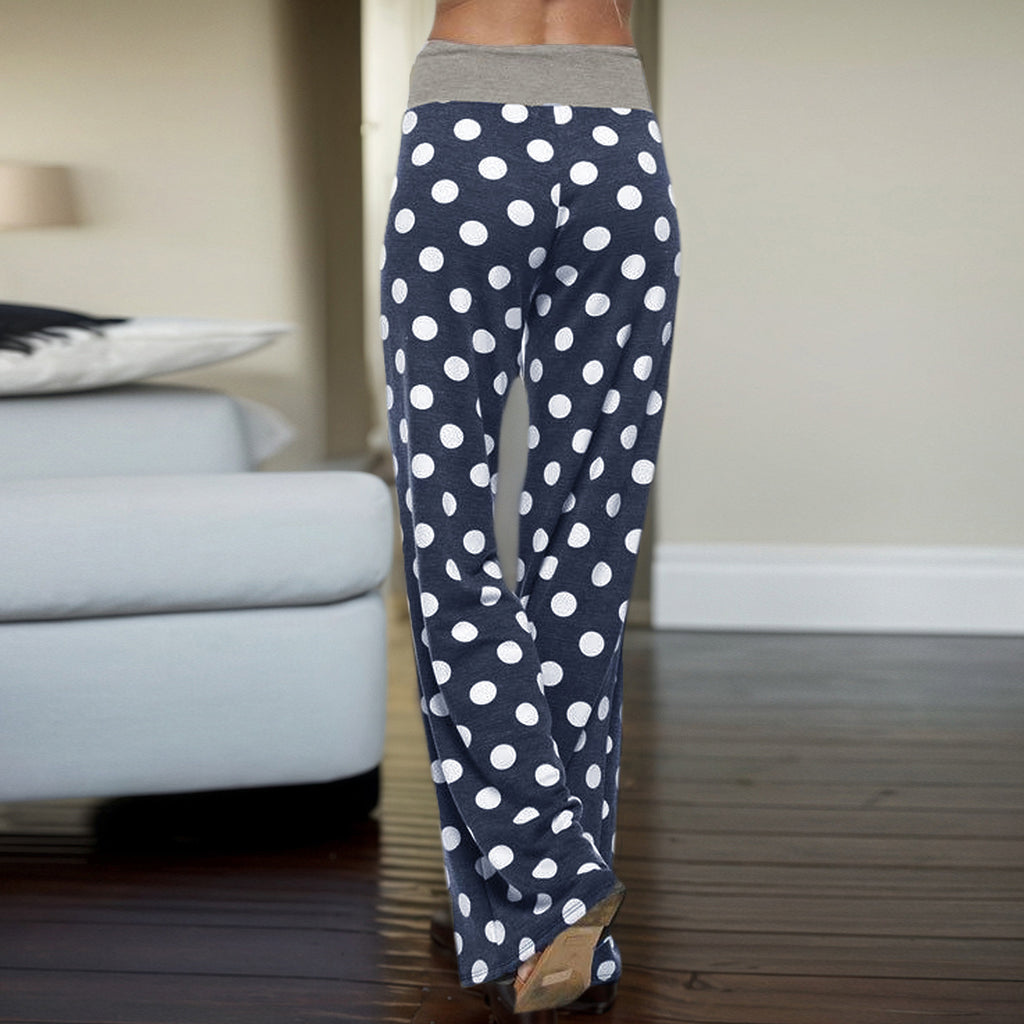 Idle Casual Trousers Polka Dot Print Contrast Color Lace up Loose Straight Walking Pants Comfortable Home Wear Pajama Pants